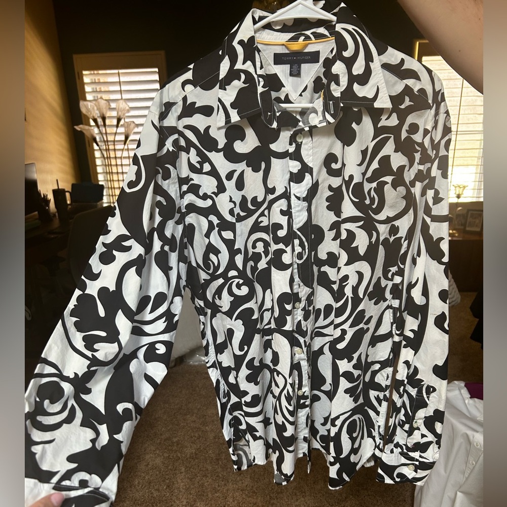 Tommy Hilfiger Black and White Dress Shirt